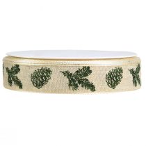 Artikel Dekoband mit Drahtkante Zapfen Creme Grün B25mm L18m