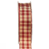 Artikel Dekoband Zierband Karoband Rot Beige Gold B25mm L20m