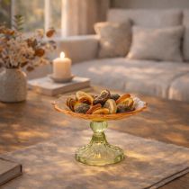 Artikel Dekoteller mit Fuß Glas Blume für stilvolle Tischdekoration und Sommerdeko 15cm