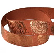Artikel Geschenkband mit goldenen Rosen Dekoband Rotbraun 25mm 15m