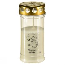 Artikel Grablicht Katze Grabkerzen für Tiere Weiß Gold Ø7cm H16,5cm