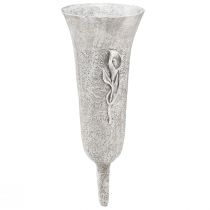 Grabvase Grau Vase zum Stecken mit Calla Motiv H32,5cm
