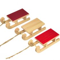 Artikel Holzschlitten Miniatur, Rot-Natur, 4x8,5 cm, 6er Set - Weihnachtsdeko