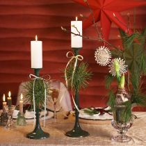 Artikel Hoher Kerzenständer Metall Grün Keramik Optik H38cm