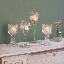Artikel Kerzenhalter aus Glas im Blumenmuster für elegante Tischdekoration 14cm 2St