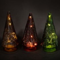 Artikel Mini Glas Weihnachtsbaum LED Rot Grün Braun 18cm 3St