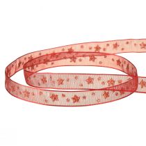 Artikel Organzaband Rot mit funkelnden Sternen – Weihnachtsband 10mm 20m