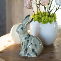 Artikel Osterhase Keramik Beige Blau Glasiert 18x11x25,5cm