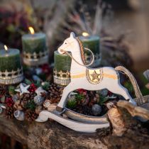 Artikel Schaukelpferd Holz, Weihnachtsdeko Weiß Golden H24cm