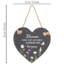 Artikel Schiefer Deko Herz zum Hängen „Blumen sind“ 15cm 3St