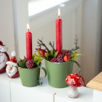 Artikel Stabkerzenhalter Vintage Tasse Metall Deko Grün Ø9,5cm H8cm 3St