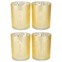 Artikel Windlicht Glas Silber Gold Stadtsilhouette H12,5cm 4 St
