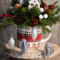 Artikel Zapfen Mix aus Glas Silber 5cm 14 St