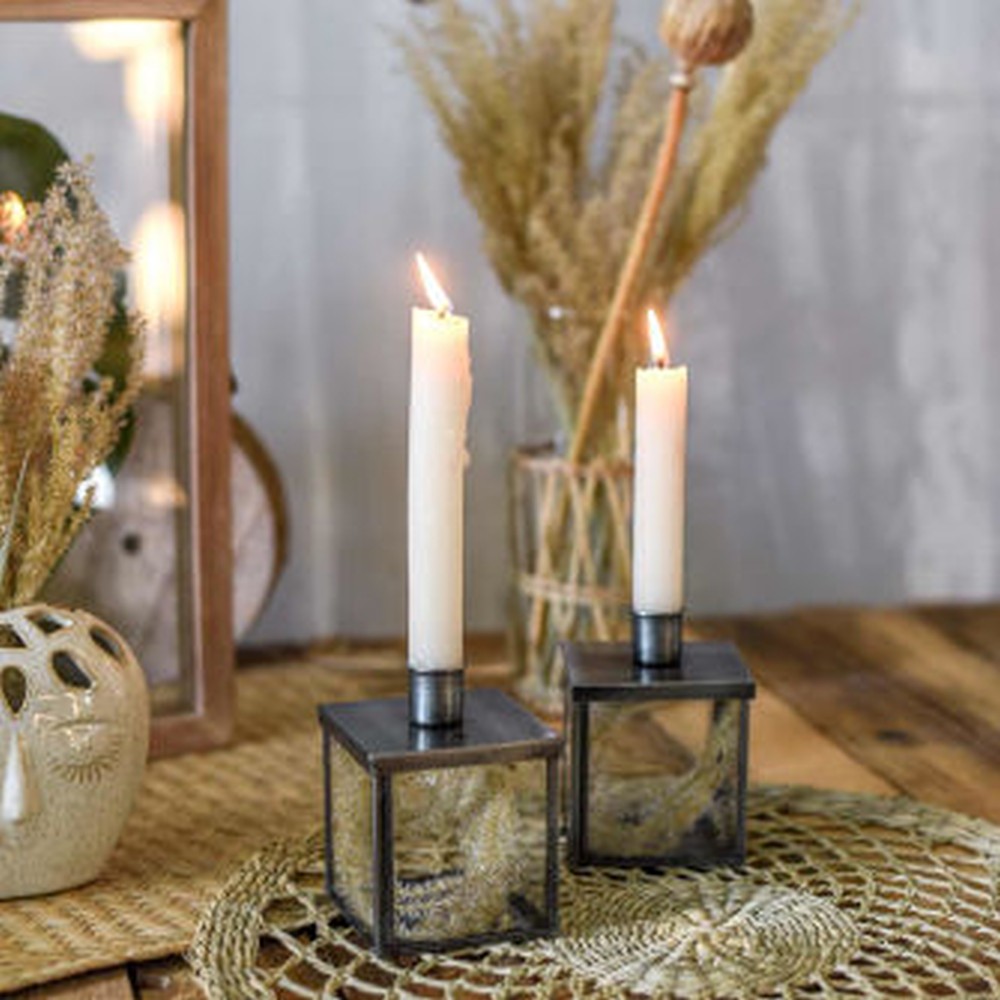 Kerzen-Deko mit Kerzenhalter mit Glas