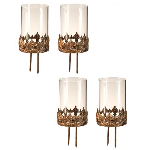 Artikel Teelichthalter mit Glas zum Stecken Antik Optik Gold Ø5,5cm 4St