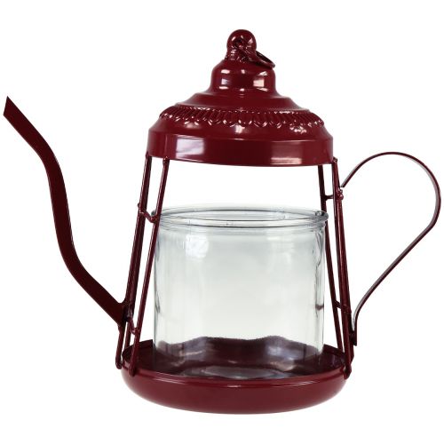 Artikel Teelichthalter Glas Windlicht Teekanne Rot Ø15cm H26cm