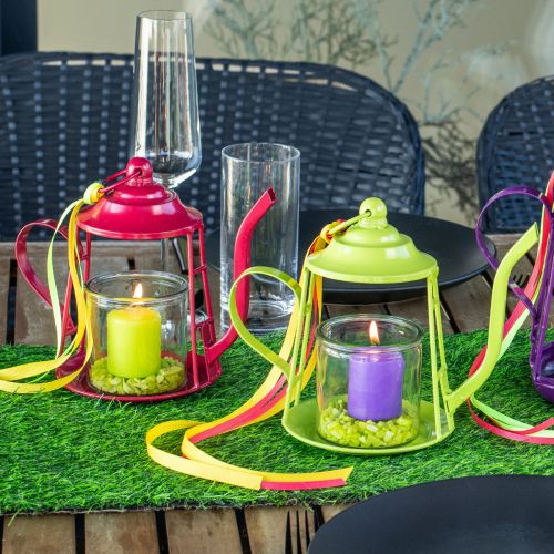 Artikel Teelichthalter Glas Windlicht Metall Kanne Rot H22cm