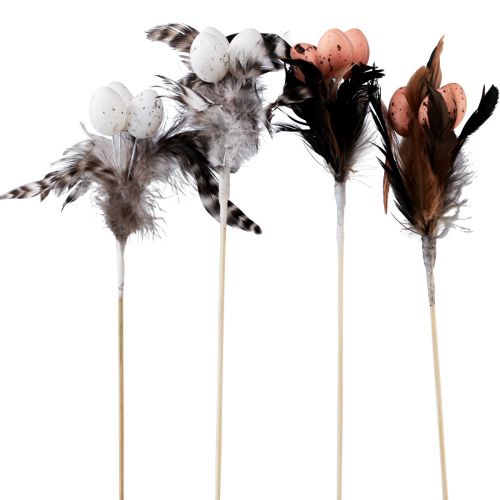 Artikel Künstliche Wachteleier Deko Federn am Stab 36cm 12St