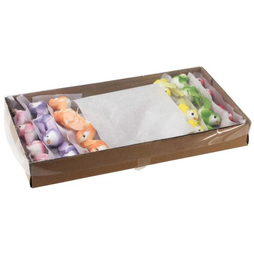 Floristik24 Federvogel am Draht, Deko Vogel mit Federn Bunt 2,5cm 24 St