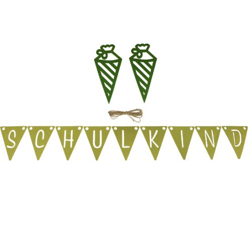 Deko Einschulung Wimpelkette Girlande aus Filz Grün Hellgrün 295cm