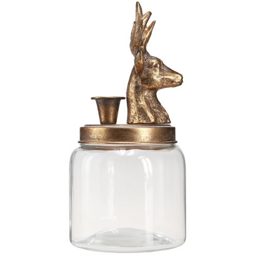 Floristik24 Antik Kerzenhalter Glas Hirschkopf Gold Metall 26cm