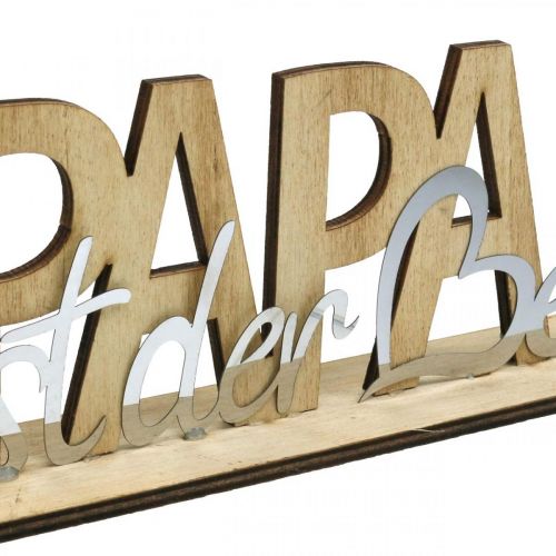 Artikel Schriftzug „Papa“, Holzdeko, Himmelfahrt, Geschenk zum Vatertag Natur, Silbern L22,5cm H8cm 3St