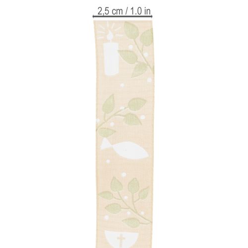 Artikel Band Konfirmation Kommunion Deko Schleifenband Taufe Beige 25mm 20m