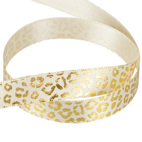 Artikel Band Leopard Print Seidenband Creme Gold 15mm 18m