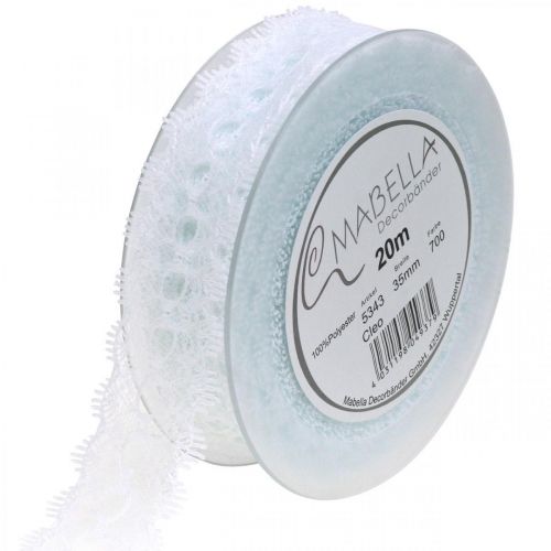 Artikel Band mit Spitze, Hochzeitsdeko, Dekoband Weiß B35mm L20m