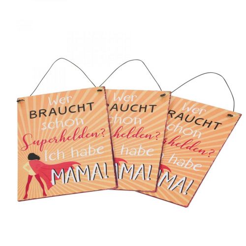 Artikel Blechschild „Wer braucht schon Superhelden?“ 14×21cm 3St