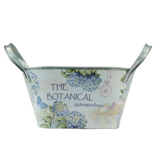 Artikel Blumenschale mit Griffen oval Metall Hortensien 32×15×15cm