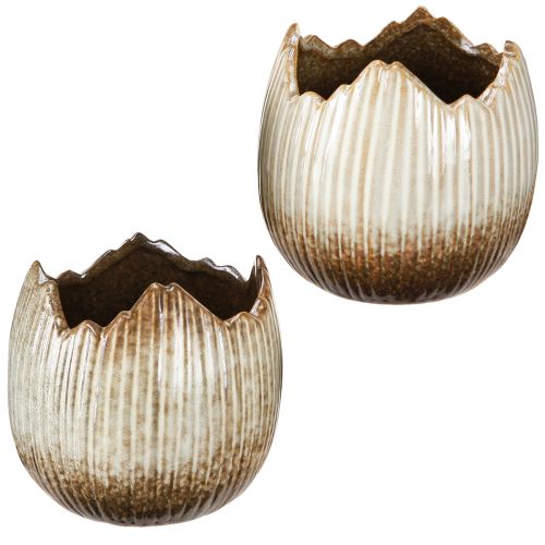 Artikel Blumentopf Keramik Ei Zerbrochen Creme Braun Ø11,5cm 2 St