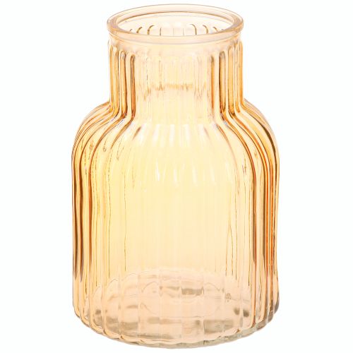 Floristik24 Blumenvase Glas in Orange Retro Rillen Ø13,5cm H20cm