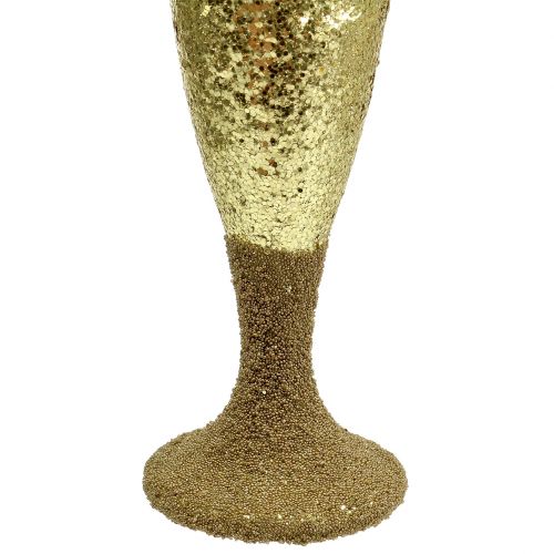 Artikel Aufhänger Champagnerglas Hellgold Silvester Deko 15cm 3St