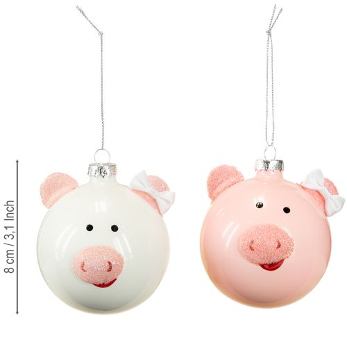 Artikel Christbaumkugel Schwein Rosa Weiß Glaskugel Ø8cm 2St