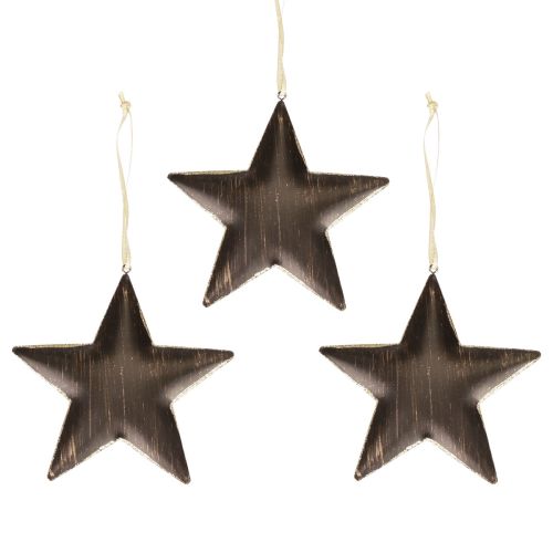 Floristik24 Christbaumschmuck Deko Stern Metall Schwarz Gold Ø15cm 3 St