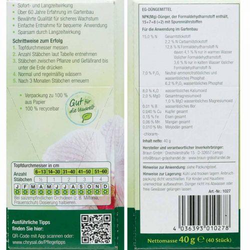 Artikel Chrysal Düngestäbchen für Orchideen 40St
