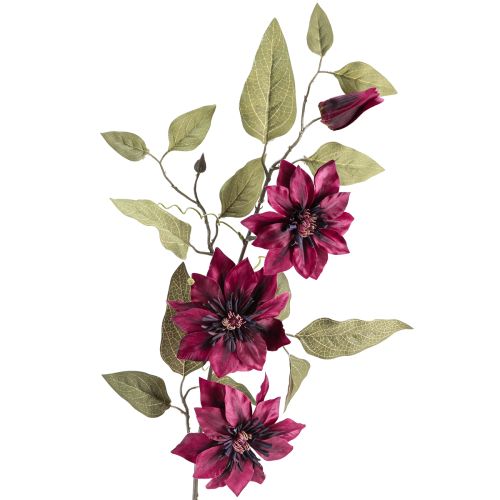 Floristik24 Clematis künstlich 3 Blüten Kunstblumen Bordeaux 81cm 2St