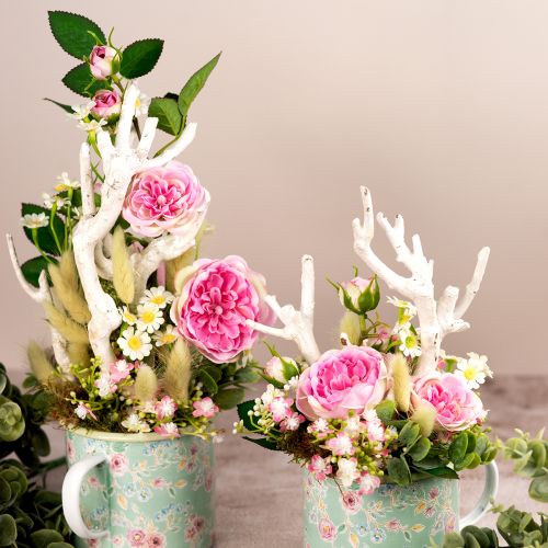 Artikel Rosenzweig Seidenrosen Kunstzweig Rosen Pink Cremefarben 79cm