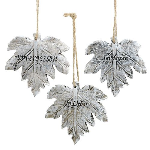 Floristik24 Deko Blatt Grau 8cm mit Spruch 6 St