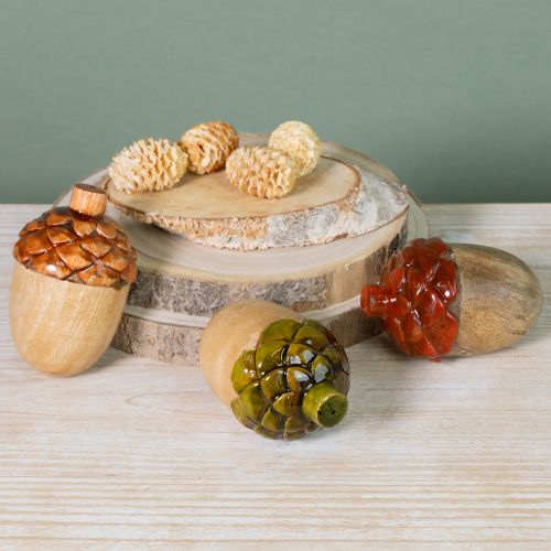 Artikel Deko Eicheln Holz Tischdeko Grün Orange Rot H10cm 3 St