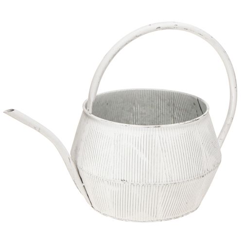 Deko Gießkanne Weiß Metall Vintage Rillen Dekor Ø25cm