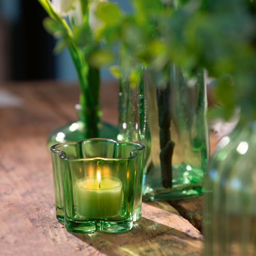 Floristik24 Deko Glas Teelichthalter Blütenform Grün Ø7,5cm H6cm 6St