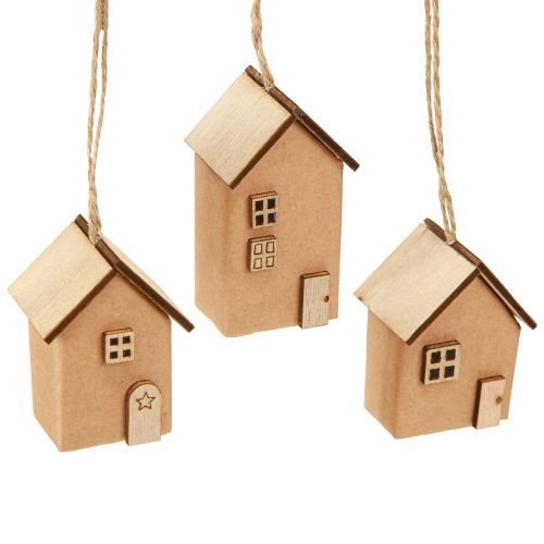 Deko Häuschen Christbaumschmuck Rotbraun Natur 6cm 9 St