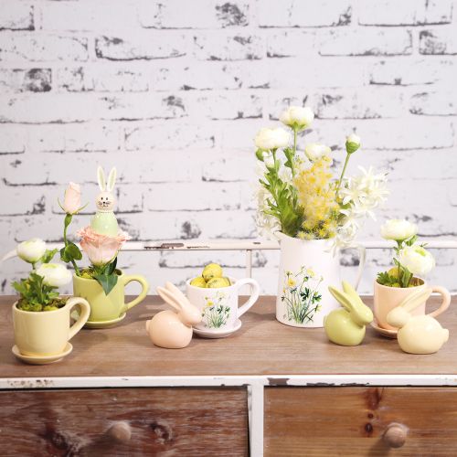 Artikel Deko Hase Gelb Grün Braun Moderne Keramikfigur für Ostern 8,5×4,5cm 3St