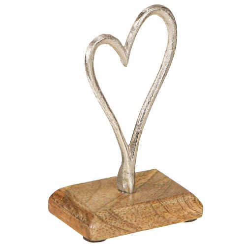 Deko Herz Metall Holz in Natur Silber 7,5x5x13cm 3St