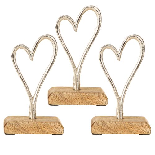Artikel Deko Herz Metall Holz in Natur Silber 7,5x5x13cm 3St