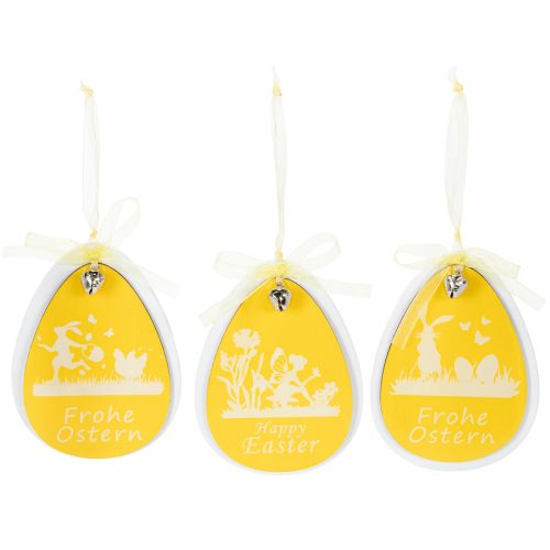 Deko-Ostereier zum Hängen Weiß, Gelb Holz Osterdeko Frühlingsdeko 6St