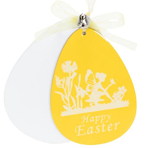 Deko-Ostereier zum Hängen Weiß, Gelb Holz Osterdeko Frühlingsdeko 6St | Floristik24.de