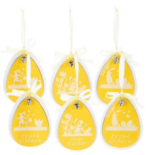 Deko-Ostereier zum Hängen Weiß, Gelb Holz Osterdeko Frühlingsdeko 6St | Floristik24.de